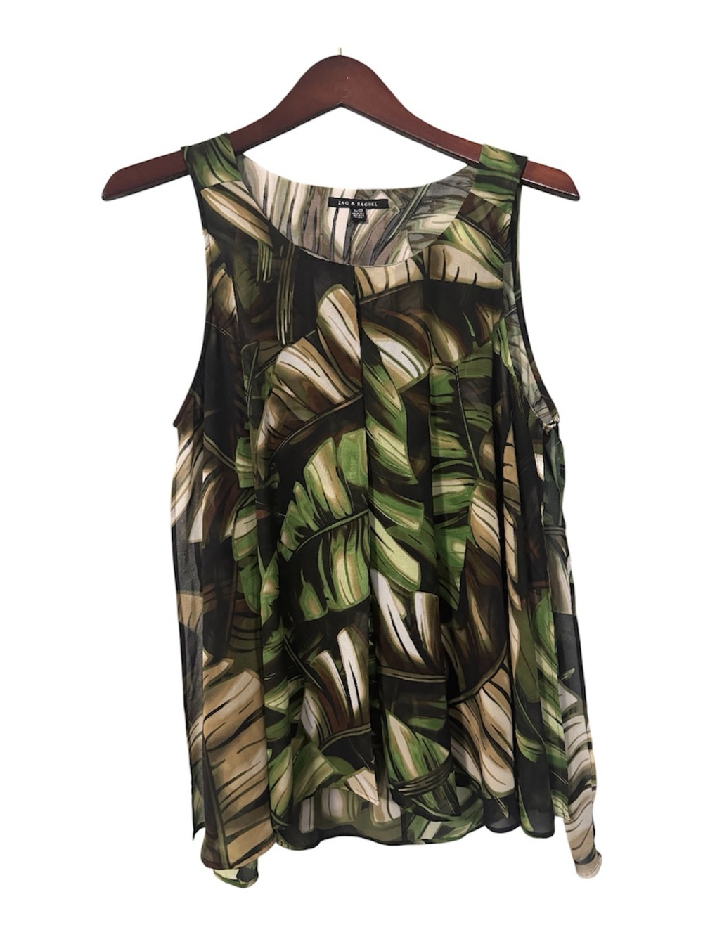 Zac & Rachel Tropical Leaf Print Sleeveless Blouse | Flowy Tank Top | Size XL